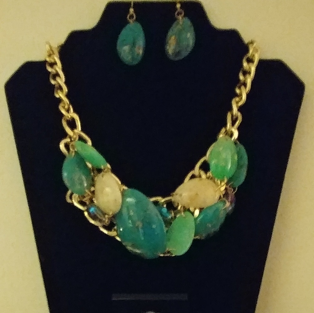 Turquoise and Gold 3 Piece Fashion Jewelry Variety